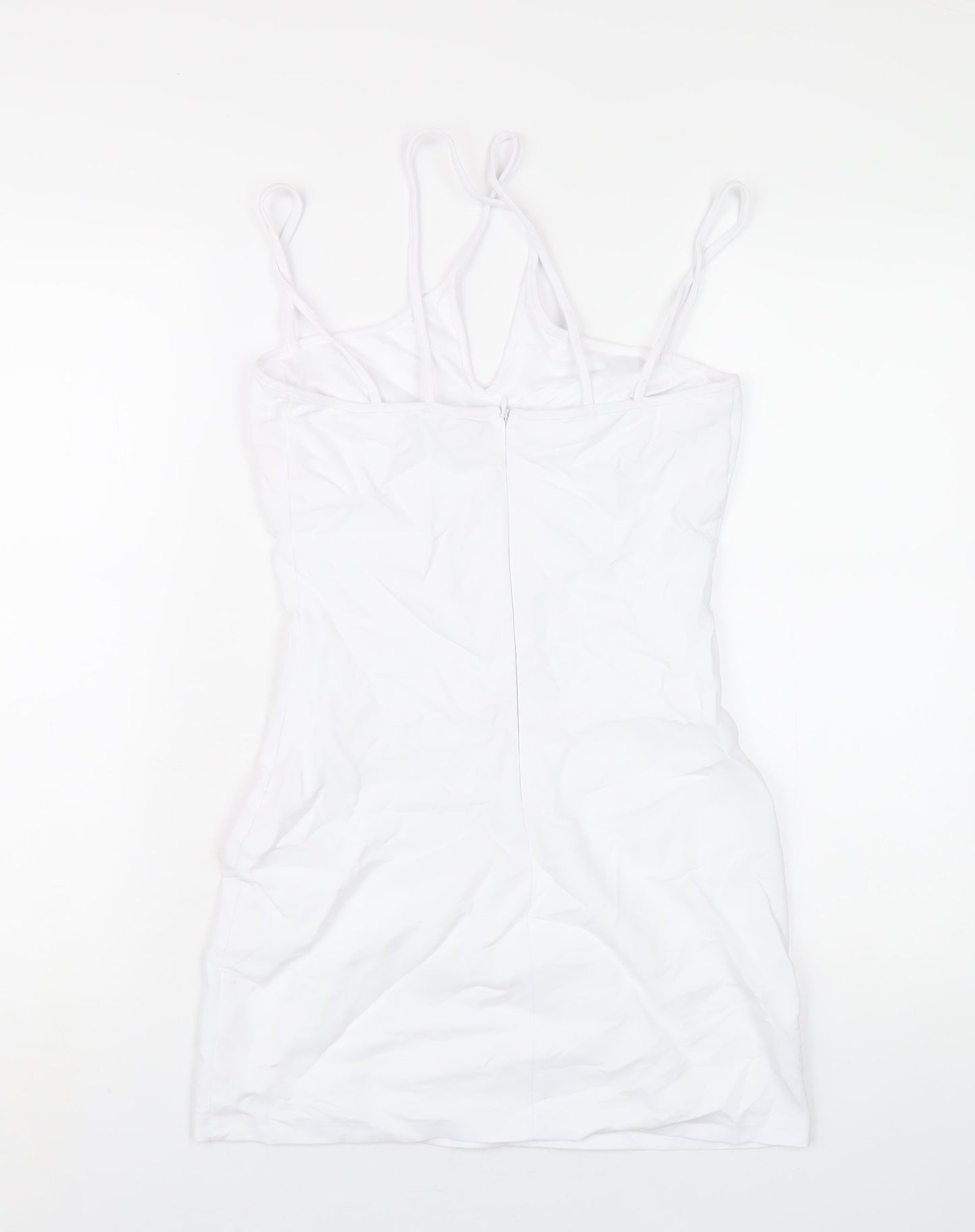 Zara Womens White Polyester Bodycon Size S V-Neck Zip