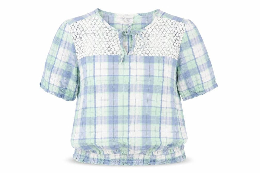 Cotton Traders Womens Multicoloured Plaid Cotton Basic T-Shirt Size 18 Round Neck