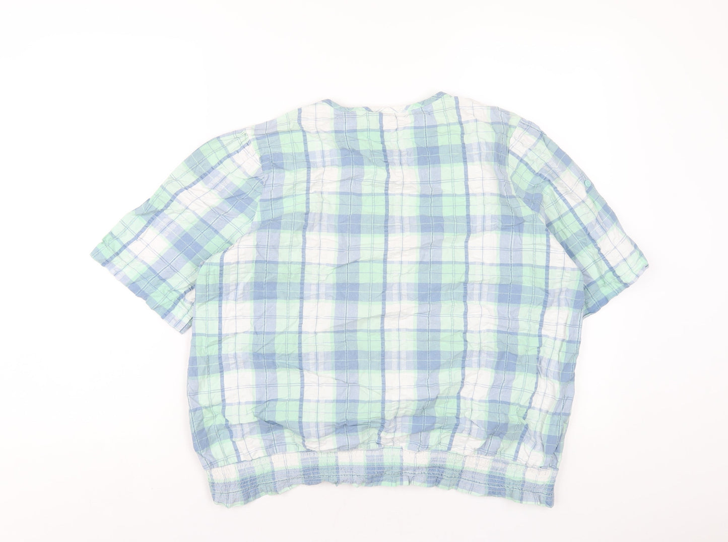 Cotton Traders Womens Multicoloured Plaid Cotton Basic T-Shirt Size 18 Round Neck