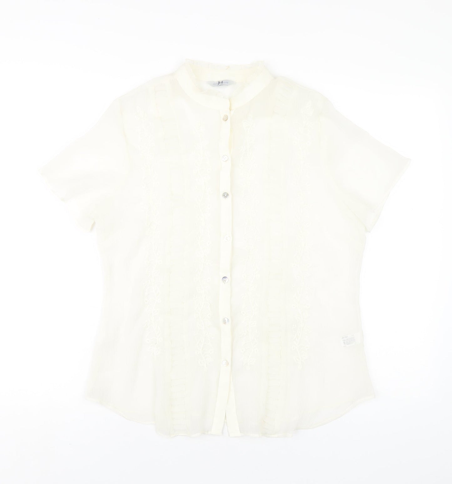 Joanna Hope Womens Ivory Polyester Basic Button-Up Size 14 Round Neck