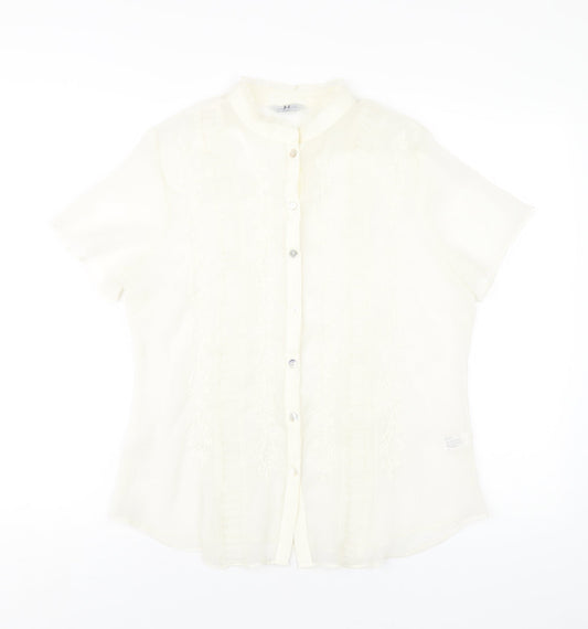 Joanna Hope Womens Ivory Polyester Basic Button-Up Size 14 Round Neck