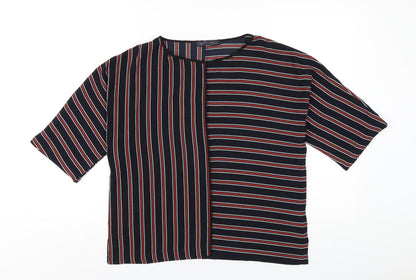 Marks & Spencer Womens Blue Striped Polyester Basic T-Shirt Size 10 Round Neck