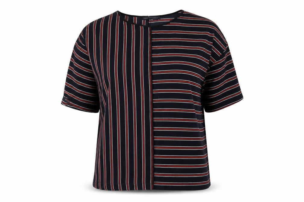 Marks & Spencer Womens Blue Striped Polyester Basic T-Shirt Size 10 Round Neck