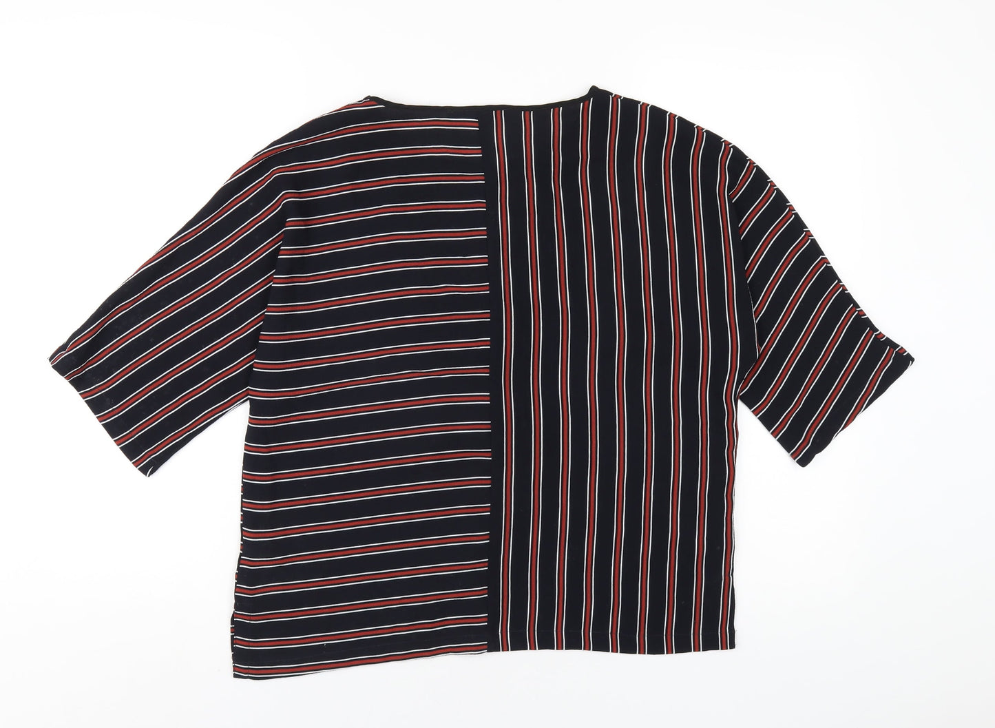 Marks and Spencer Womens Blue Striped Polyester Basic T-Shirt Size 10 Round Neck