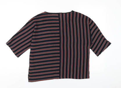Marks & Spencer Womens Blue Striped Polyester Basic T-Shirt Size 10 Round Neck