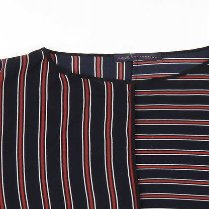 Marks & Spencer Womens Blue Striped Polyester Basic T-Shirt Size 10 Round Neck