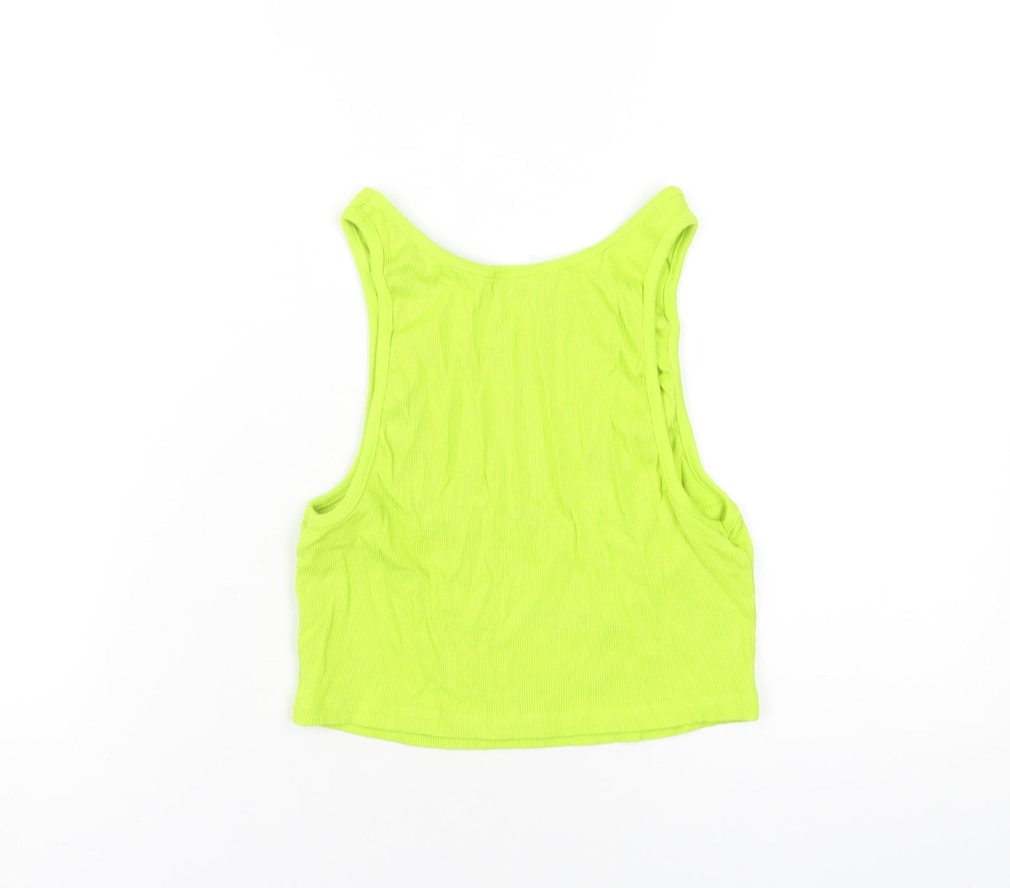Zara Womens Green Cotton Basic Tank Size L Round Neck