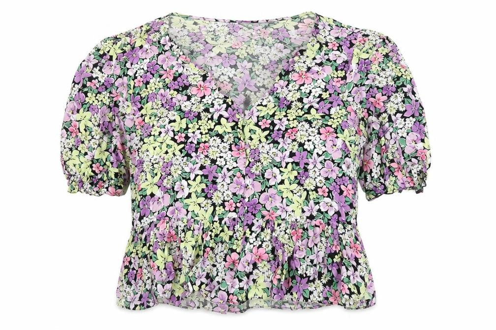 New Look Womens Multicoloured Floral Viscose Basic T-Shirt Size 16 V-Neck