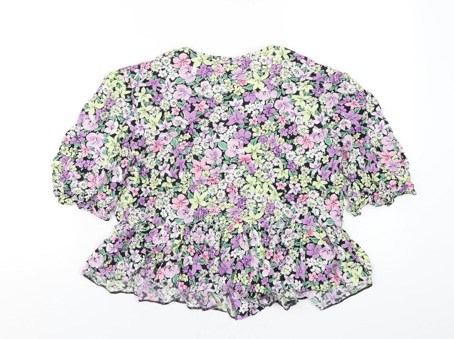 New Look Womens Multicoloured Floral Viscose Basic T-Shirt Size 16 V-Neck