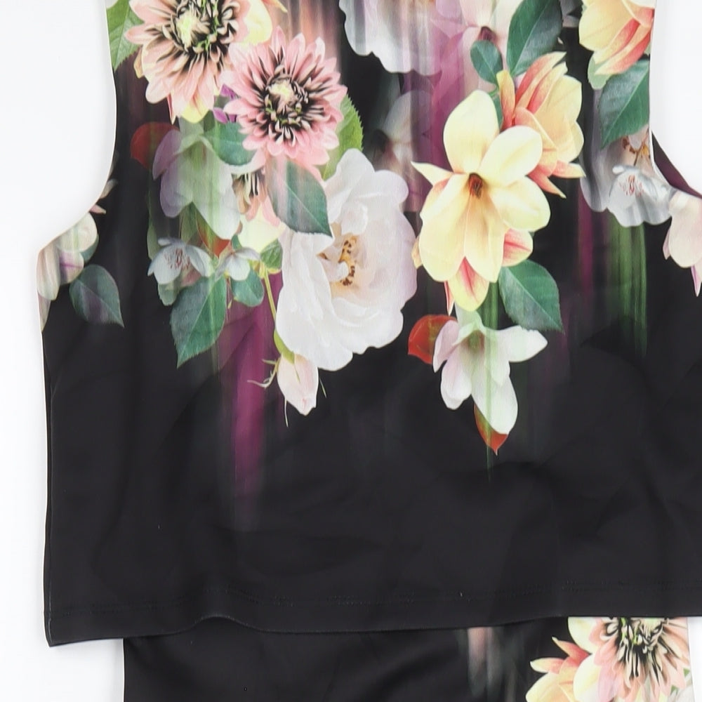 Lipsy Womens Multicoloured Floral Polyester Bodycon Size 10 Round Neck Zip