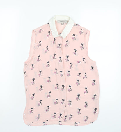 Marks & Spencer Womens Pink Geometric Polyester Basic Button-Up Size 8 Collared