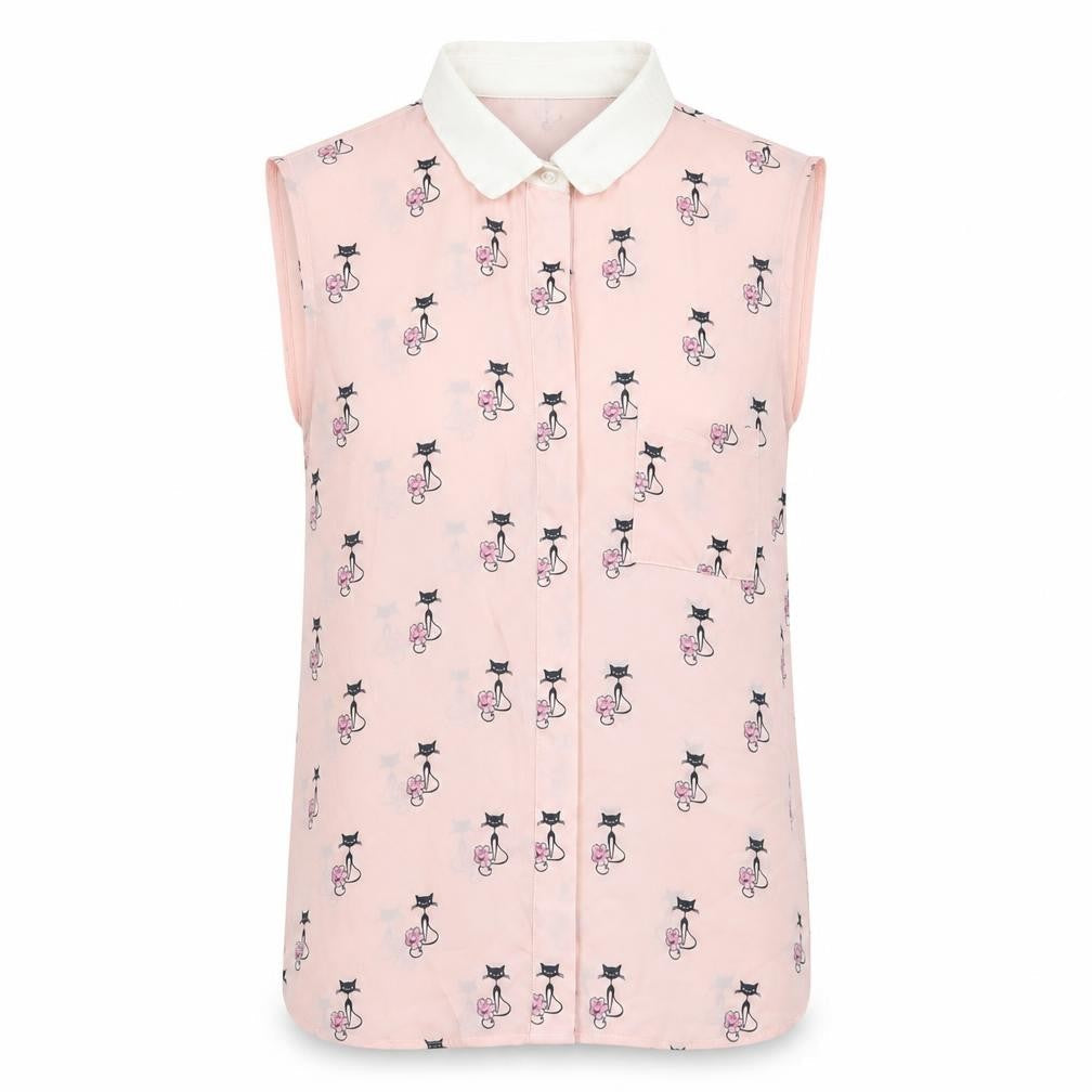 Marks & Spencer Womens Pink Geometric Polyester Basic Button-Up Size 8 Collared