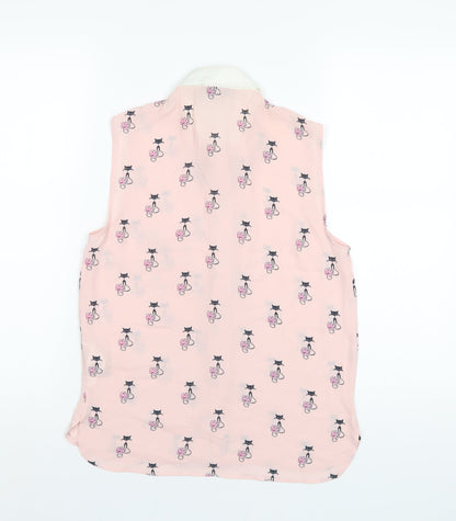 Marks & Spencer Womens Pink Geometric Polyester Basic Button-Up Size 8 Collared