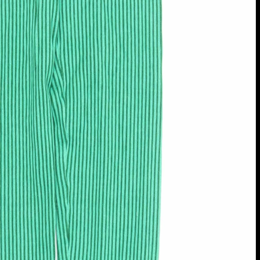 PRETTYLITTLETHING Womens Green Striped Viscose Carrot Leggings Size S L32 in - Elasticated Waist