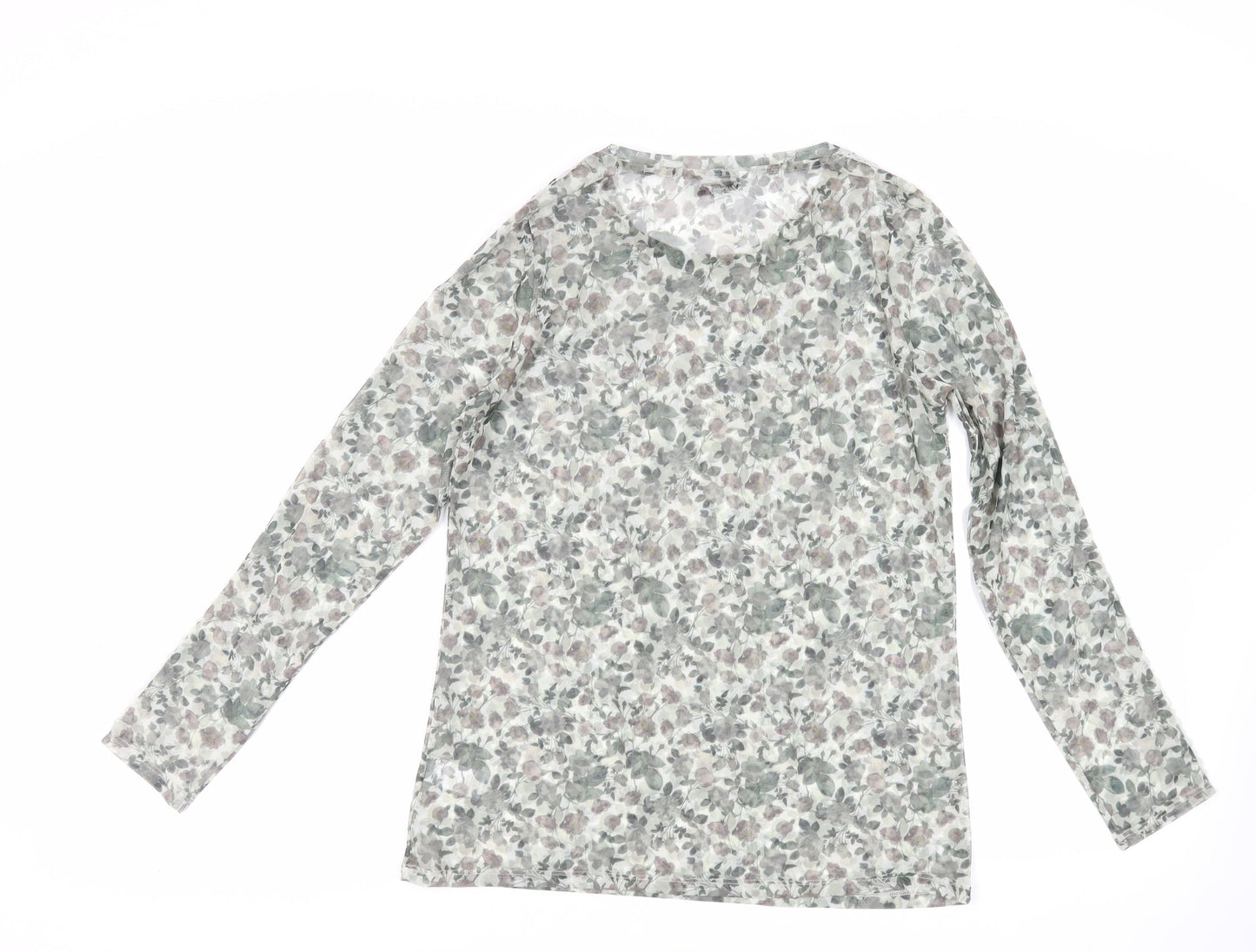NEXT Womens Green Floral Polyester Basic Blouse Size 14 Crew Neck - Sheer