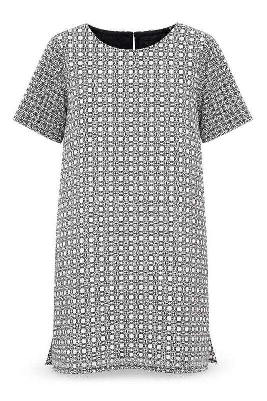 New Look Womens Black Geometric Polyester Shift Size 14 Round Neck Button