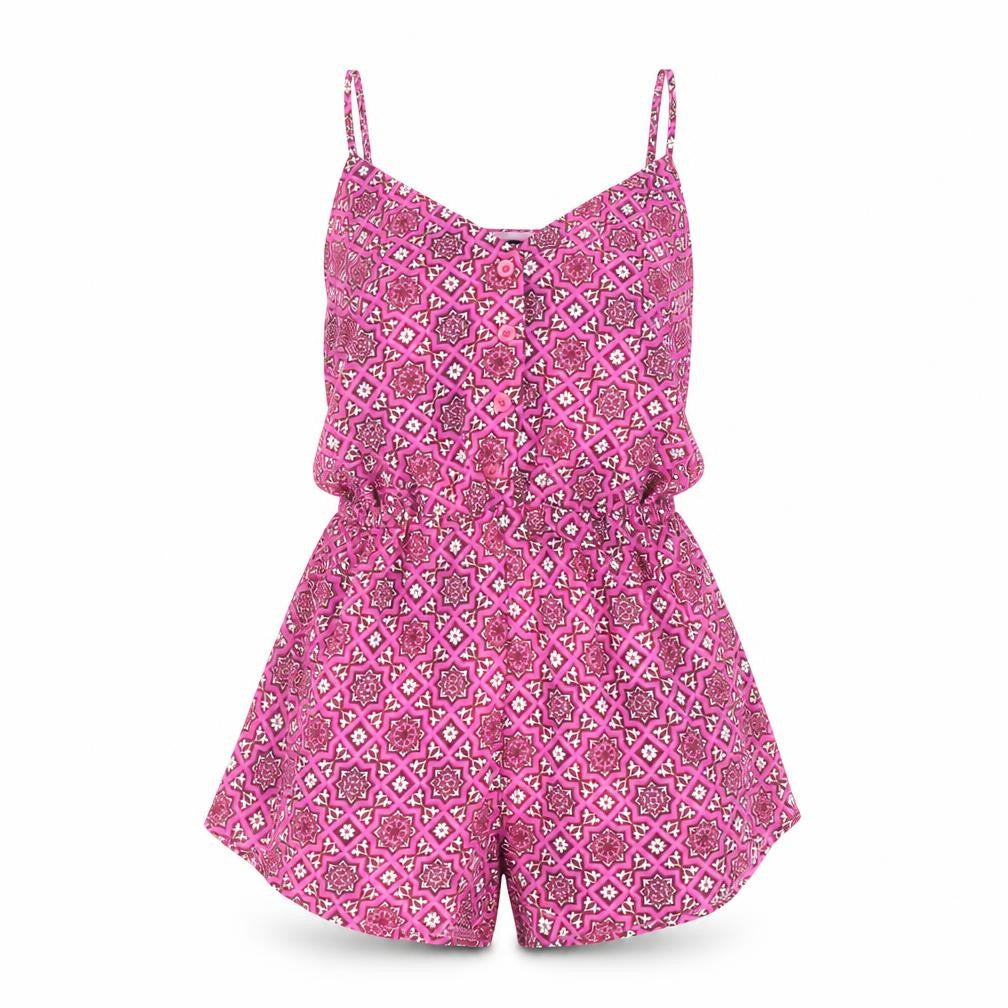 Missguided Womens Pink Geometric Polyester Playsuit One-Piece Size 6 Button - Elasticated Waist