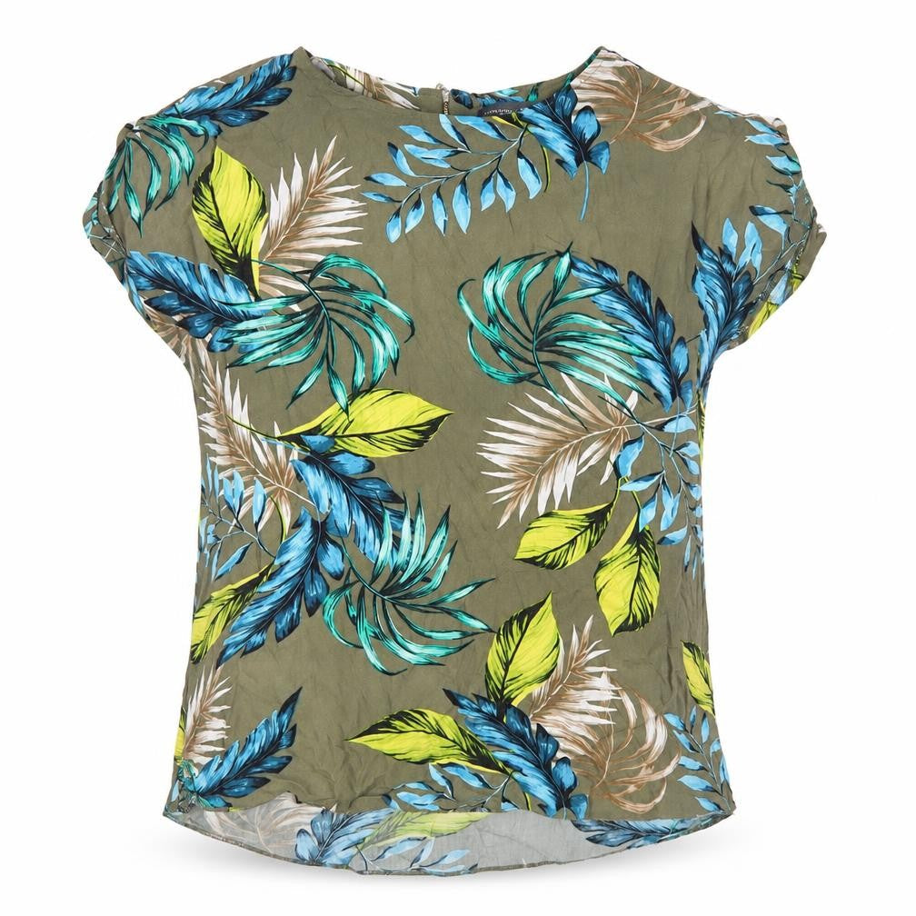 Dorothy Perkins Womens Green Geometric Viscose Basic Blouse Size 14 Round Neck