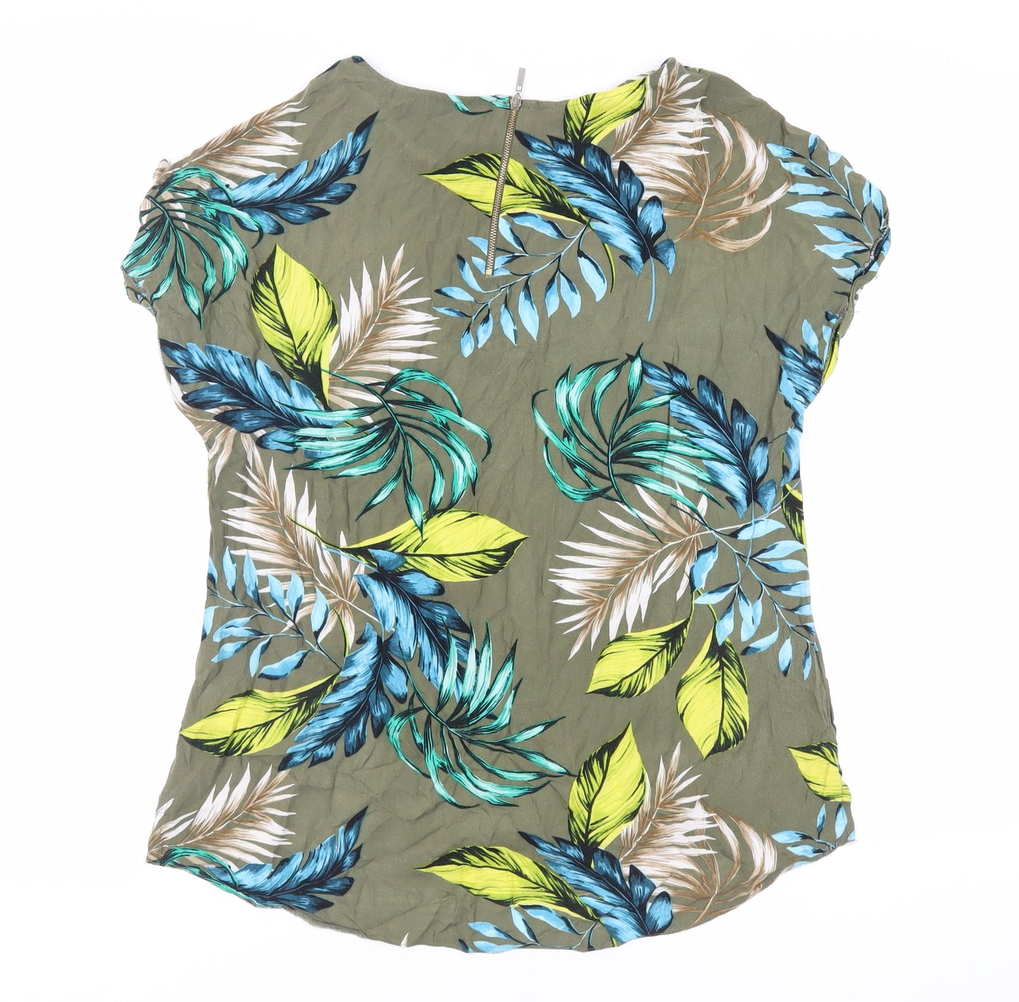 Dorothy Perkins Womens Green Geometric Viscose Basic Blouse Size 14 Round Neck
