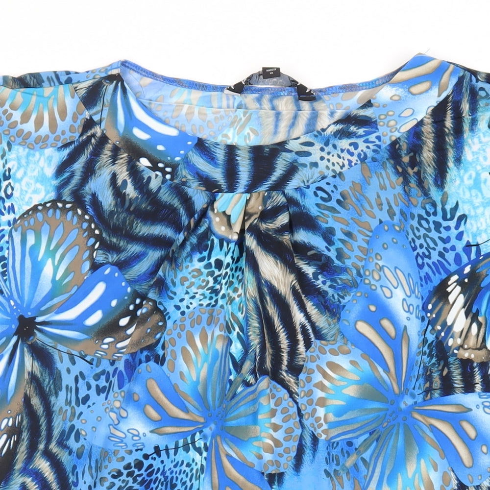 Joanna Hope Womens Blue Geometric Polyester Tunic Blouse Size 16 Round Neck