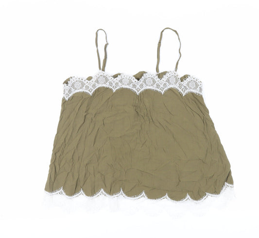 Marks and Spencer Womens Green Viscose Camisole Tank Size 14 Square Neck - Lace Detail