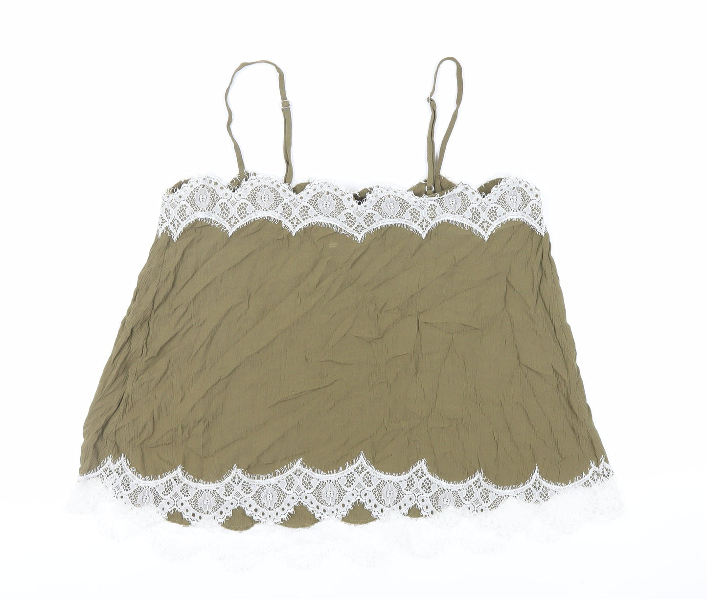 Marks and Spencer Womens Green Viscose Camisole Tank Size 14 Square Neck - Lace Detail