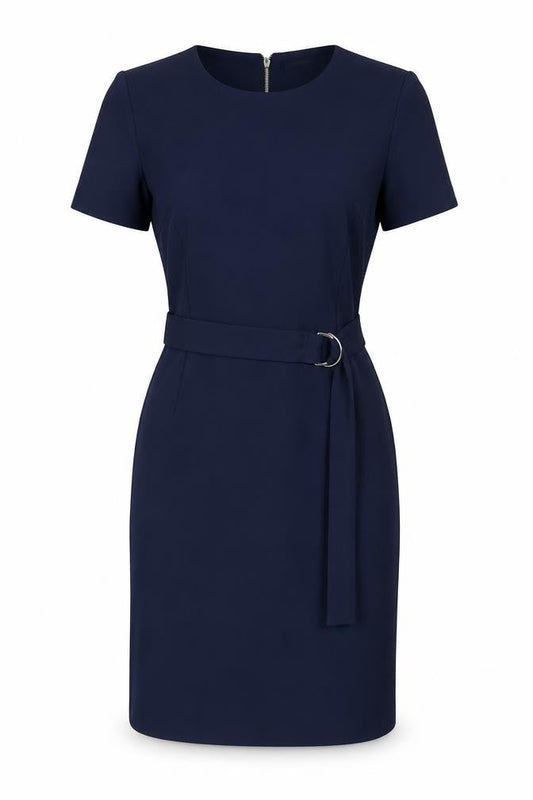 Next Womens Blue Polyester Pencil Dress Size 10 Round Neck Zip - Belted