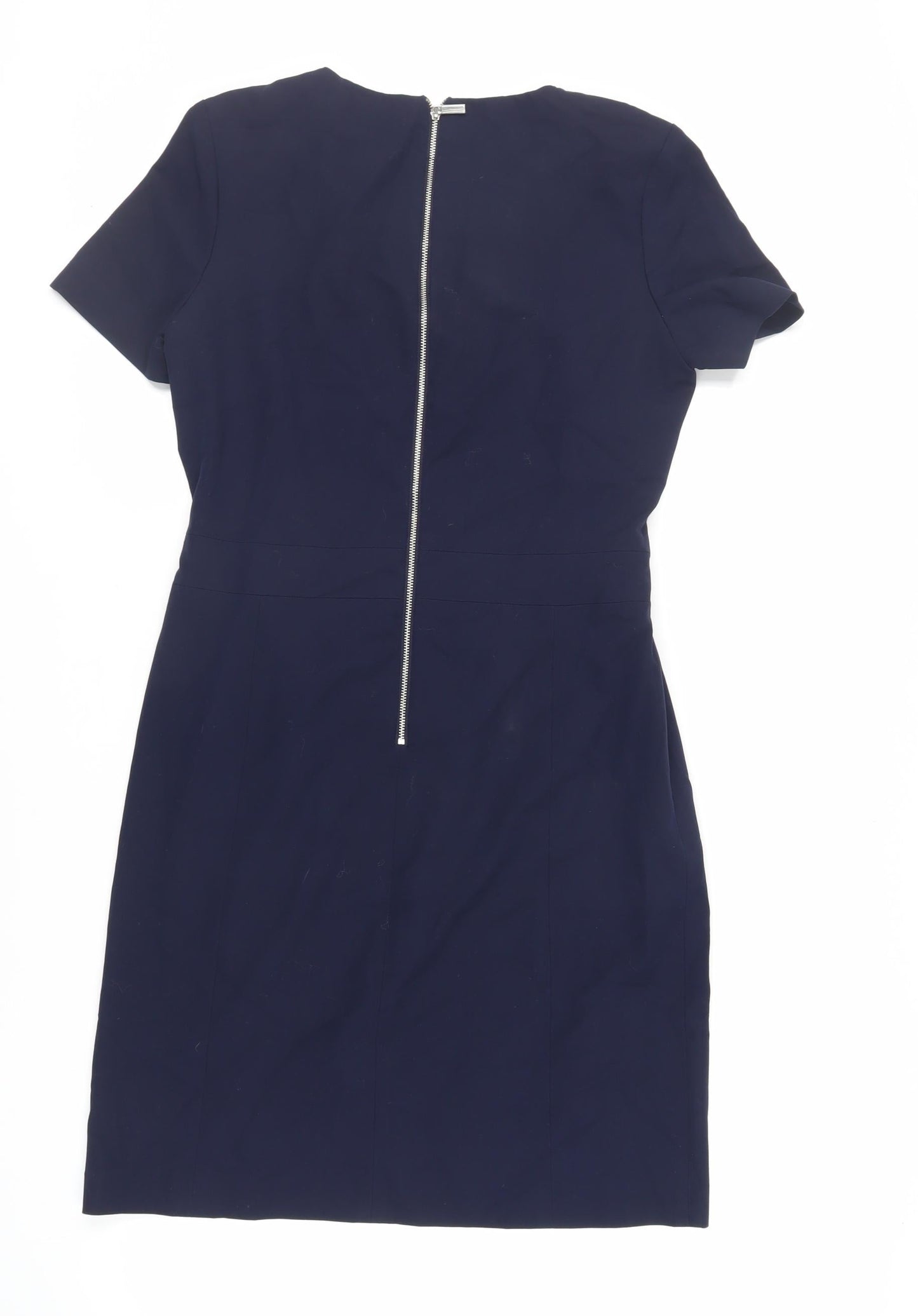 NEXT Womens Blue Polyester Pencil Dress Size 10 Round Neck Zip - Belted