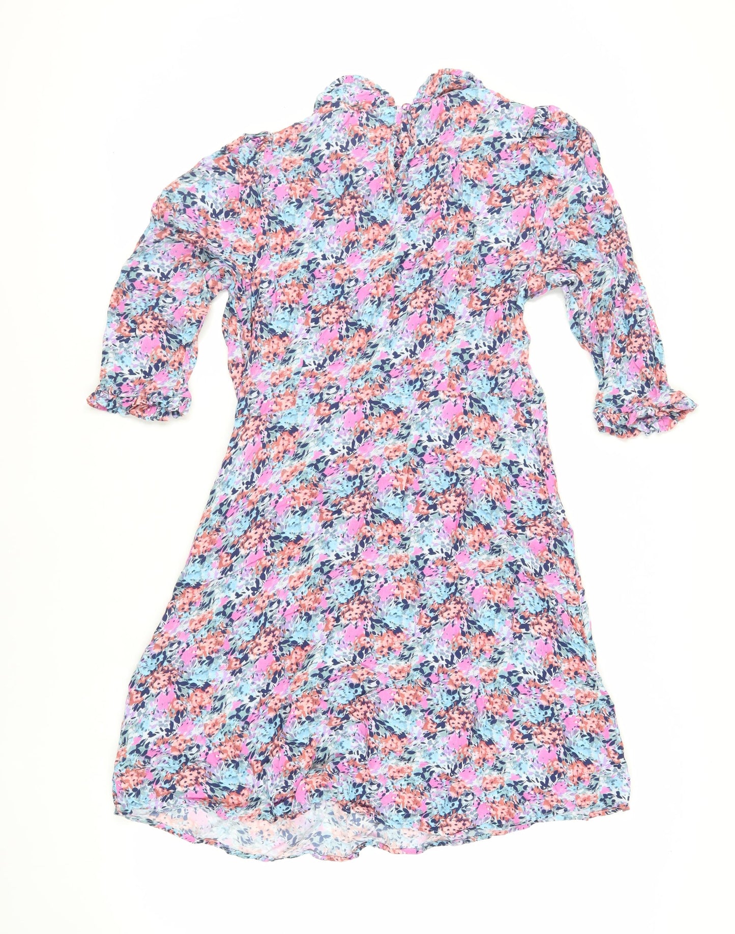 Marks and Spencer Womens Multicoloured Geometric Viscose A-Line Size 14 Collared Button
