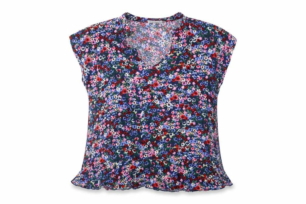 Cerulean Womens Blue Geometric Viscose Basic Blouse Size S V-Neck