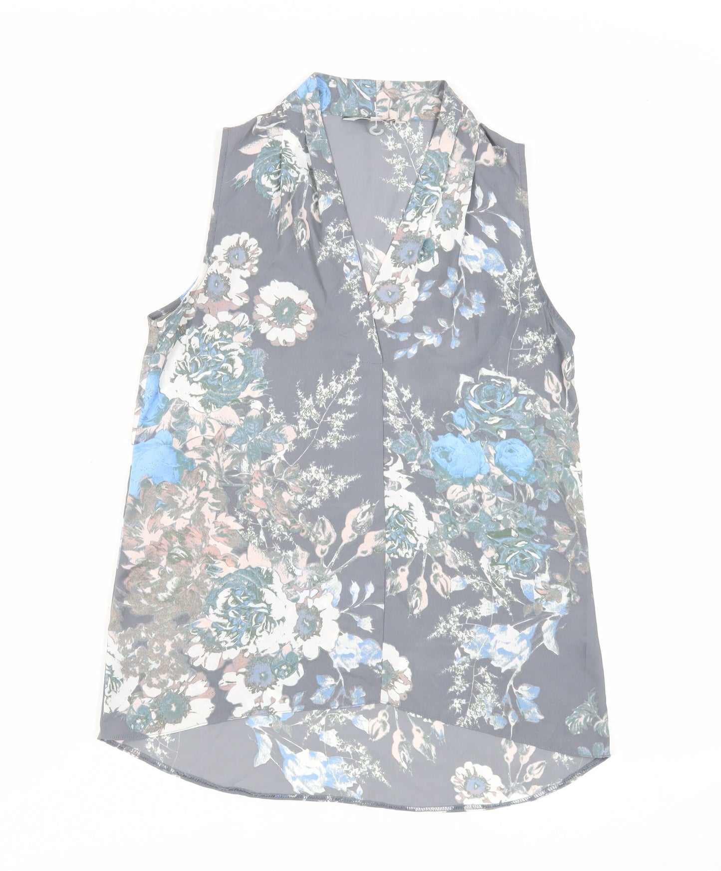 NEXT Womens Grey Floral Polyester Basic Blouse Size 8 V-Neck