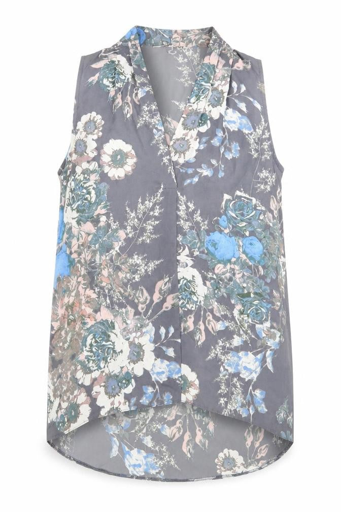 NEXT Womens Grey Floral Polyester Basic Blouse Size 8 V-Neck