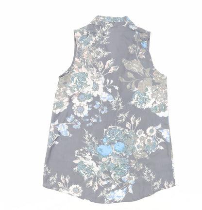 Next Womens Grey Floral Polyester Basic Blouse Size 8 V-Neck