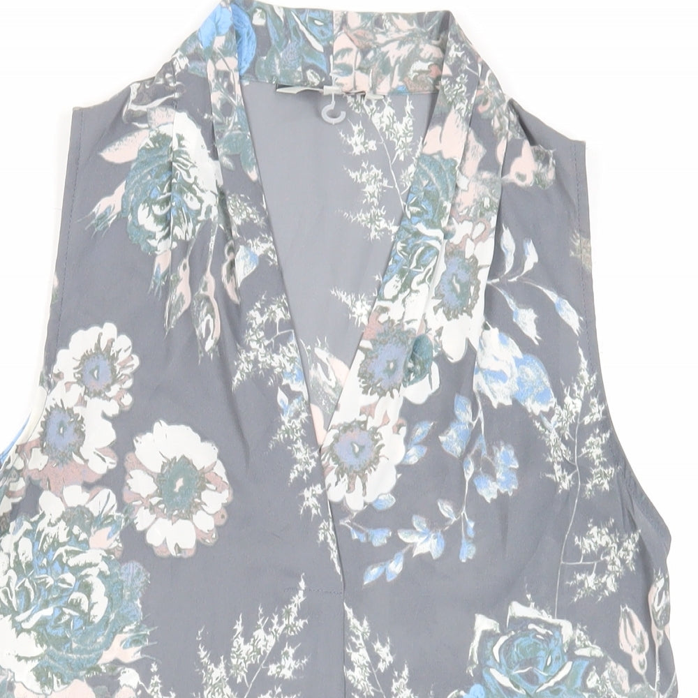 NEXT Womens Grey Floral Polyester Basic Blouse Size 8 V-Neck