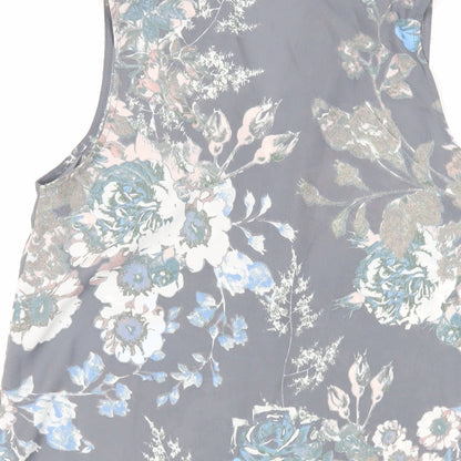Next Womens Grey Floral Polyester Basic Blouse Size 8 V-Neck