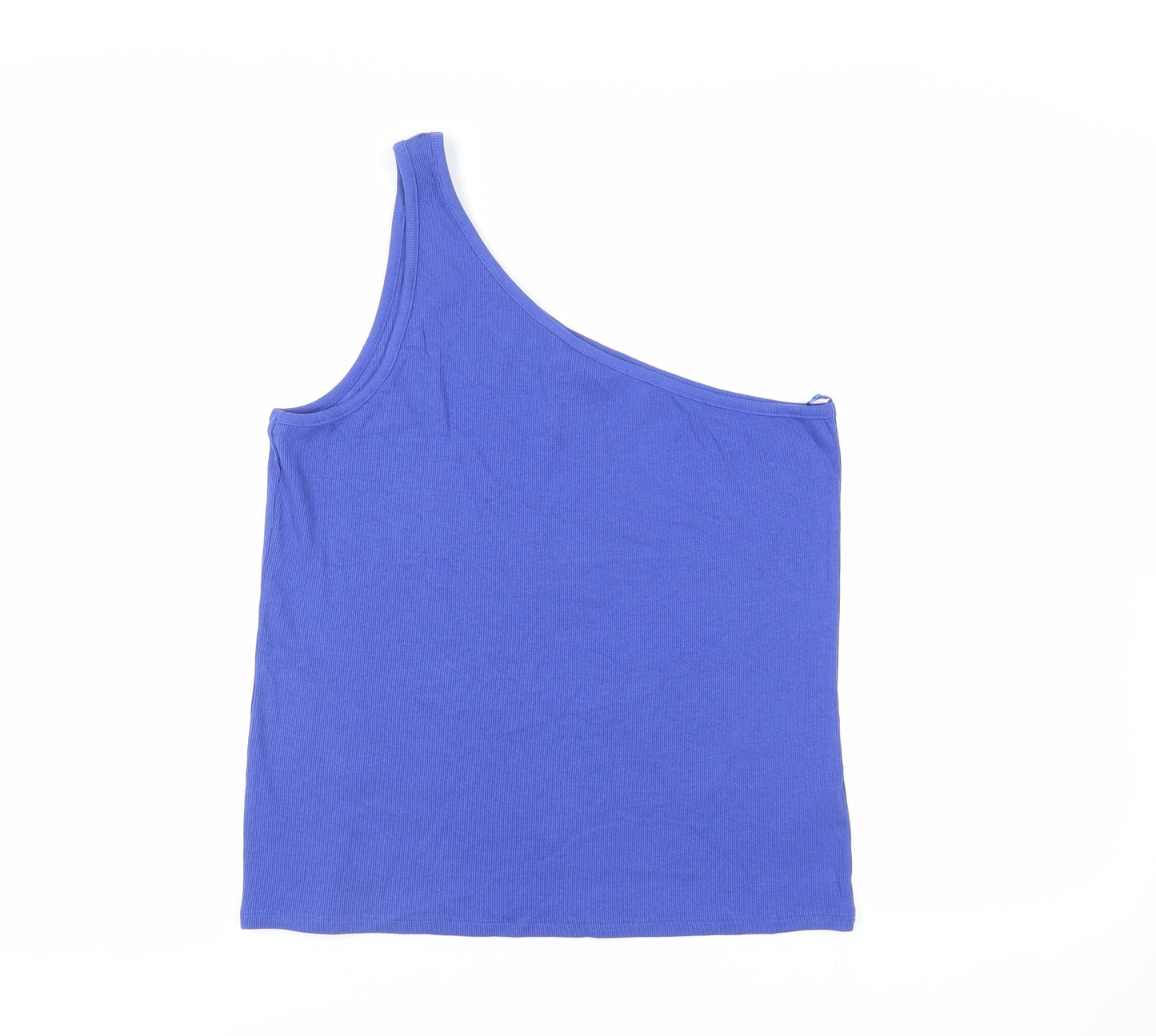 Marks and Spencer Womens Blue Cotton Basic Tank Size 20 One Shoulder - Ribbed