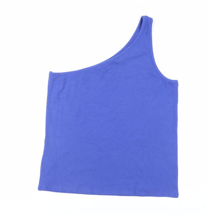 Marks & Spencer Womens Blue Cotton Basic Tank Size 20 One Shoulder - Ribbed