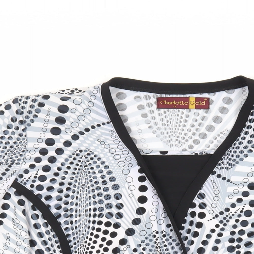 Charlotte Gold Womens Black Geometric Polyester Basic Blouse Size 12 Square Neck - Shoulder Pads