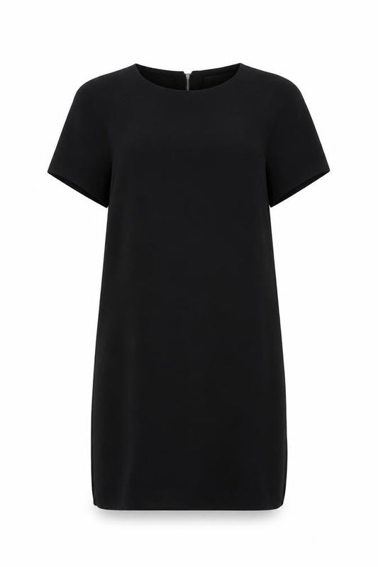 Front view of Red Herring women’s black polyester shift, size UK 12, round neck zip