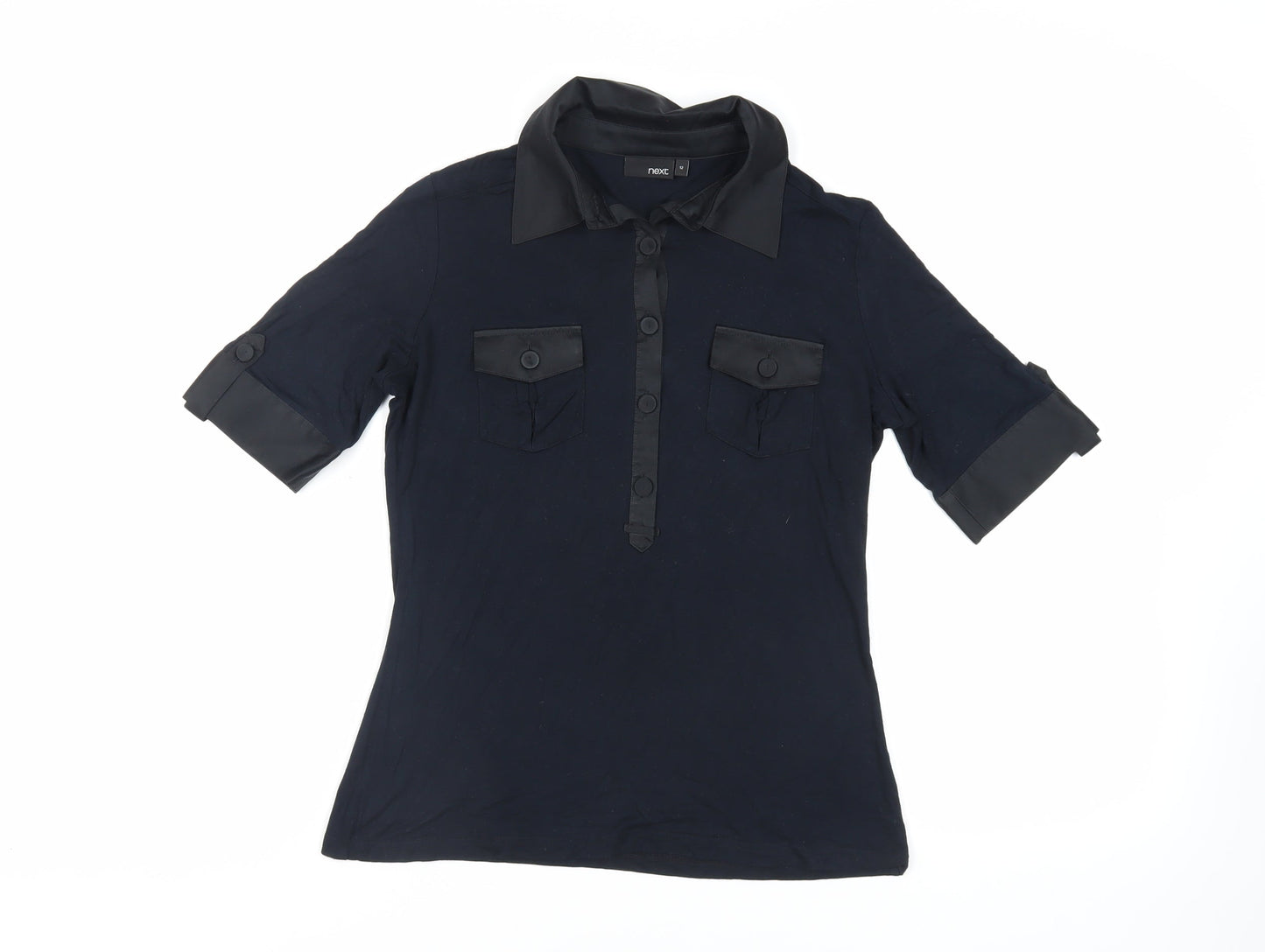 NEXT Womens Blue Viscose Basic Blouse Size 12 Collared
