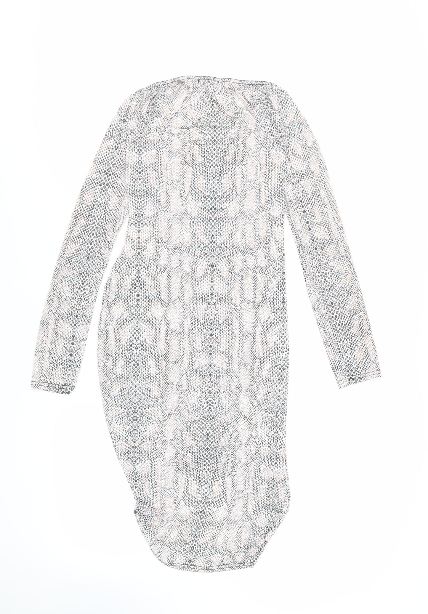 PRETTYLITTLETHING Womens Ivory Animal Print Polyester Bodycon Size 10 V-Neck Pullover - Ruched