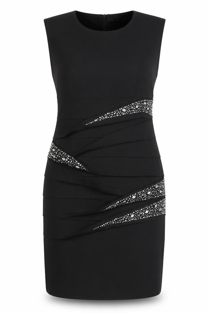 EVENE Womens Black Polyester Pencil Dress Size 14 Round Neck Zip - Embellished