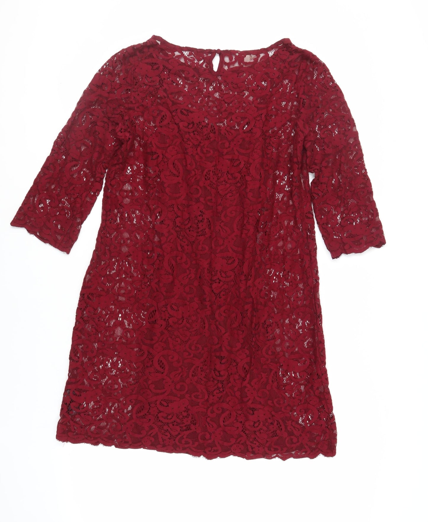 Monsoon Womens Red Cotton A-Line Size 12 Boat Neck Button