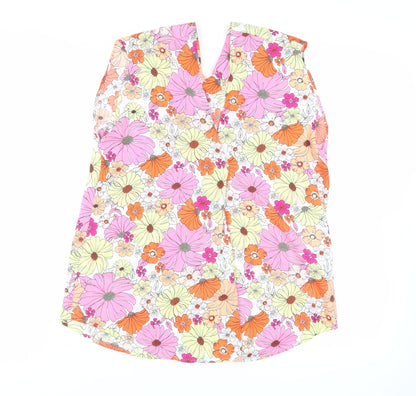 Marks & Spencer Womens Pink Floral Polyester Basic Blouse Size 10 V-Neck
