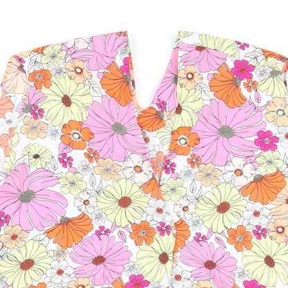 Marks & Spencer Womens Pink Floral Polyester Basic Blouse Size 10 V-Neck