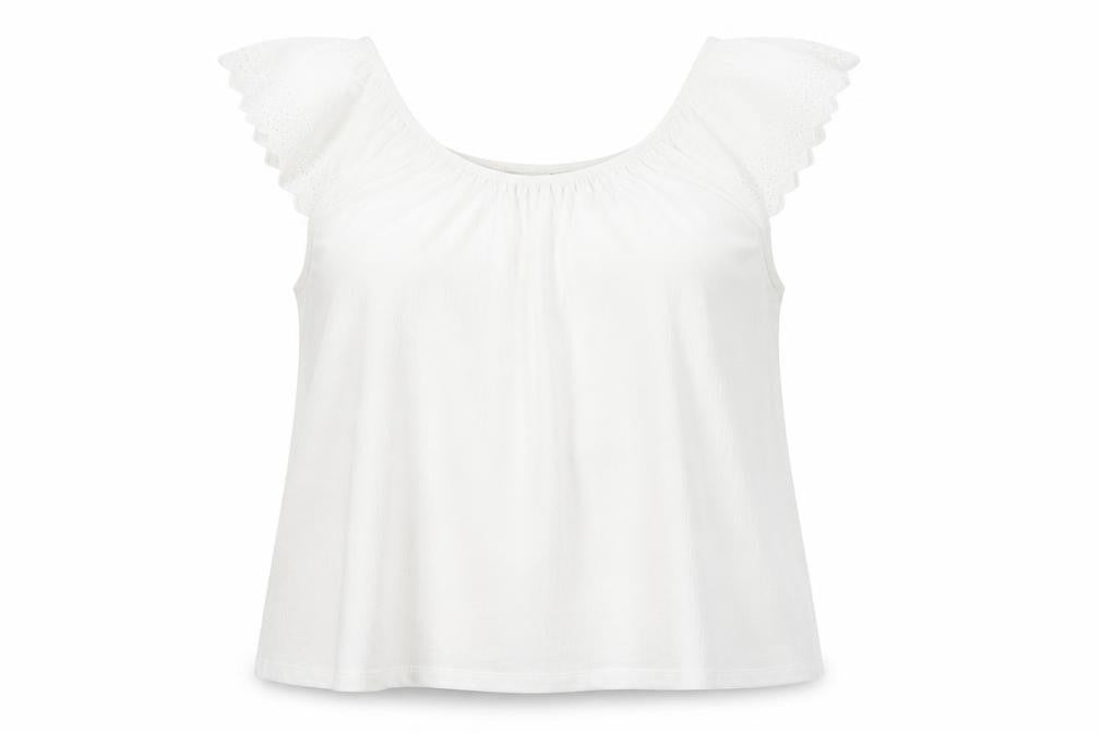 M&Co Womens White Polyester Basic Blouse Size 18 Off the Shoulder - Broderie Anglaise Detail