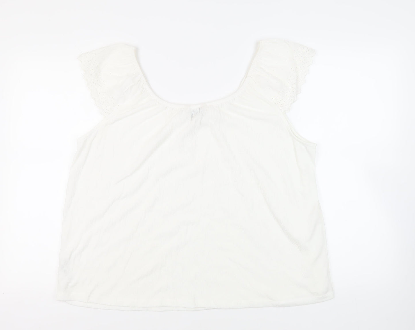 M&Co Womens White Polyester Basic Blouse Size 18 Off the Shoulder - Broderie Anglaise Detail