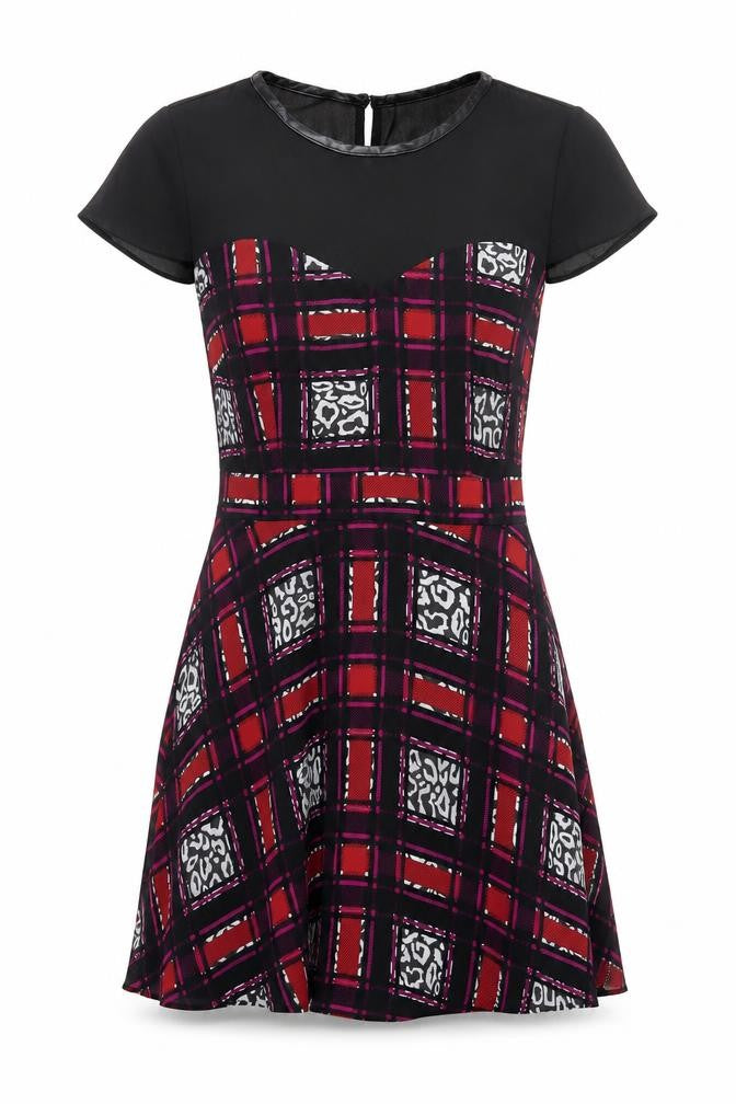 Marks & Spencer Womens Black Geometric Polyester A-Line Size 10 Round Neck Zip - Lined