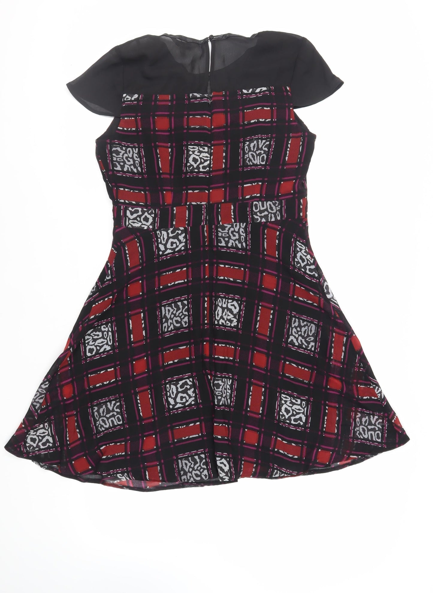 Marks and Spencer Womens Black Geometric Polyester A-Line Size 10 Round Neck Zip - Lined
