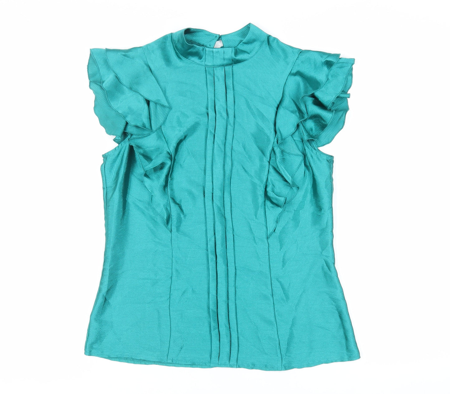 Marks and Spencer Womens Green Polyester Basic Blouse Size 12 Mock Neck - Ruffle